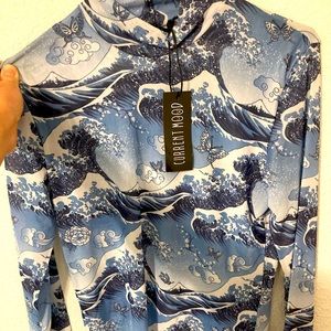 Wave print sheer top